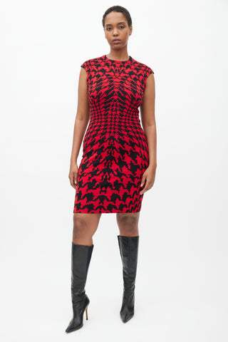 Alexander McQueen Red & Black Houndstooth Dress