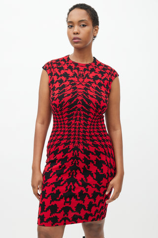 Alexander McQueen Red & Black Houndstooth Dress