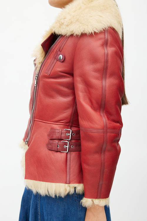 Alexander McQueen Red Leather & Shearling Biker Jacket