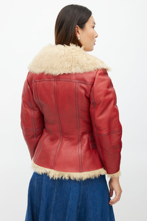 Alexander McQueen Red Leather & Shearling Biker Jacket