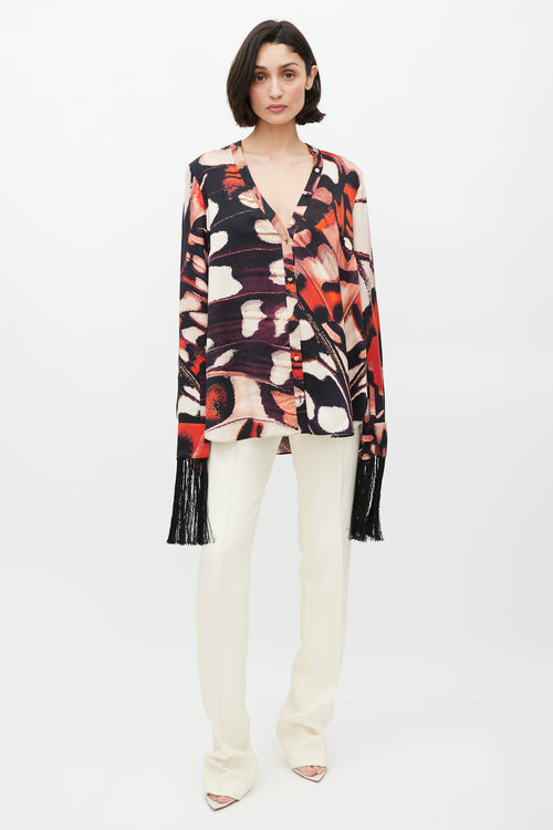 Alexander McQueen Red & Multicolour Fringe Silk Shirt