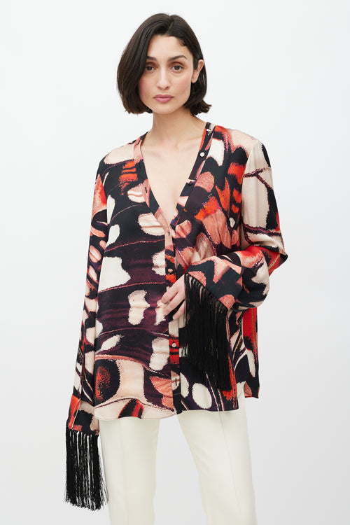 Alexander McQueen Red & Multicolour Fringe Silk Shirt