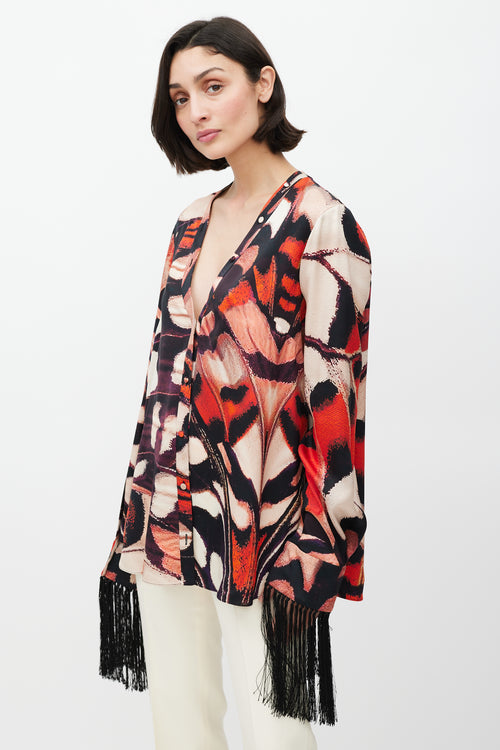 Alexander McQueen Red & Multicolour Fringe Silk Shirt