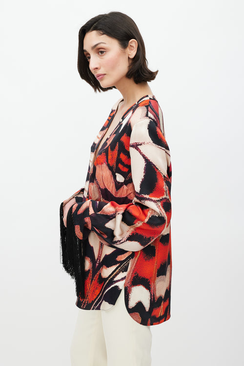 Alexander McQueen Red & Multicolour Fringe Silk Shirt