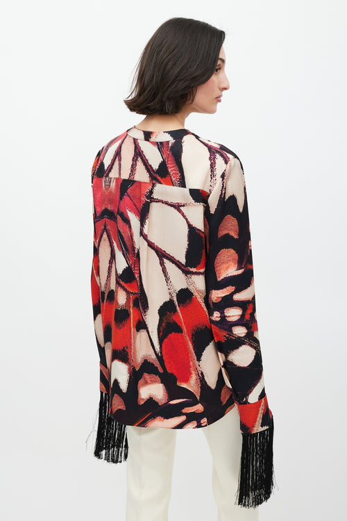 Alexander McQueen Red & Multicolour Fringe Silk Shirt