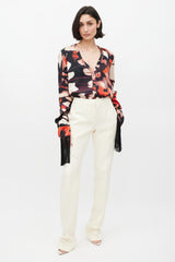 Alexander McQueen Red & Multicolour Fringe Silk Shirt