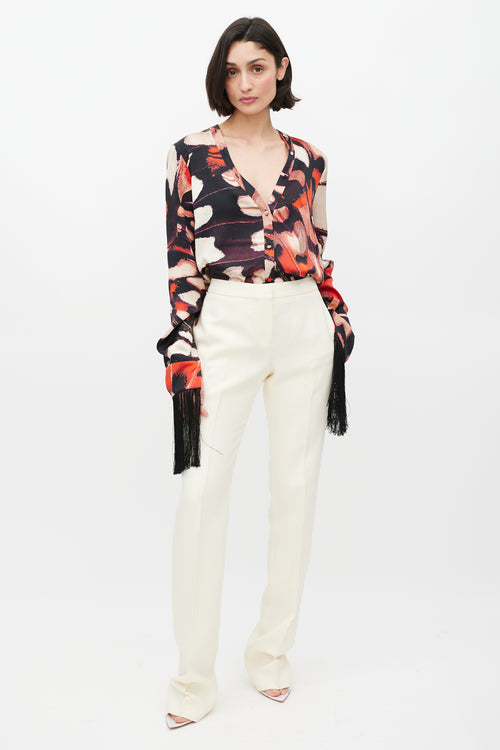 Alexander McQueen Red & Multicolour Fringe Silk Shirt