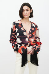 Alexander McQueen Red & Multicolour Fringe Silk Shirt