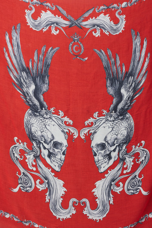 Alexander McQueen Red & White Skull Print Scarf