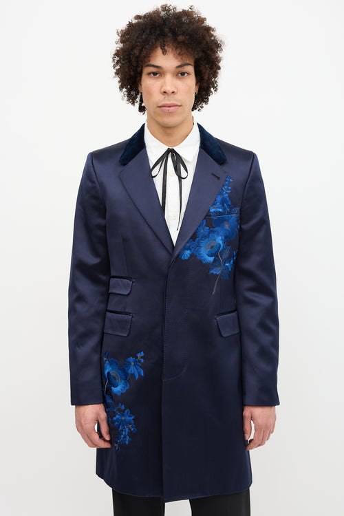 Alexander McQueen Satin Floral Embroidered Blazer