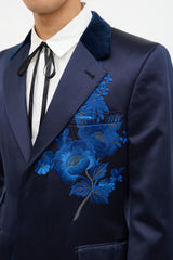 Alexander McQueen Satin Floral Embroidered Blazer