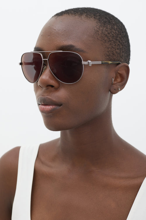 Alexander McQueen Silver & Brown AM0018S Aviator Sunglasses