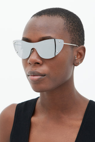 Alexander McQueen Silver AM0413S Mirrored Cat Eye Sunglasses