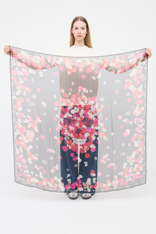 Alexander McQueen Black & Pink Silk Petal Skull Scarf