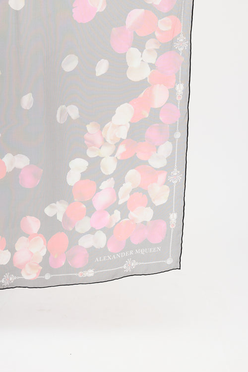 Alexander McQueen Black & Pink Silk Petal Skull Scarf