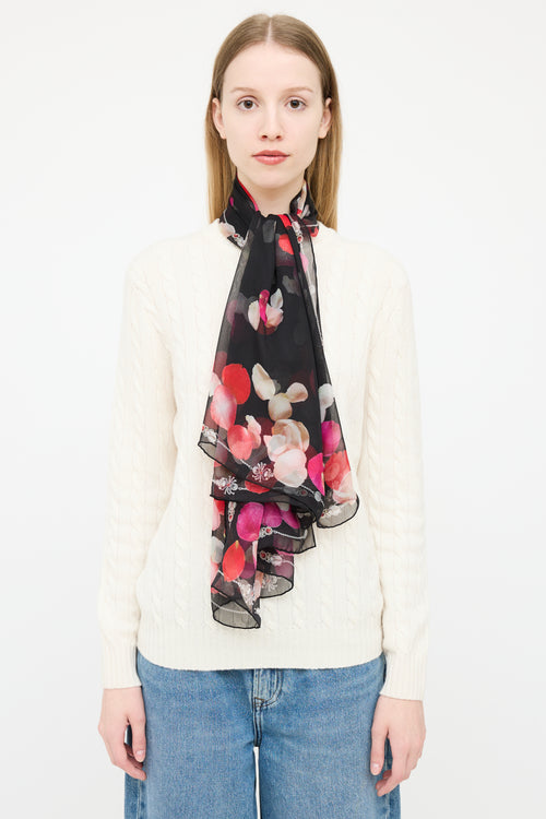 Alexander McQueen Black & Pink Silk Petal Skull Scarf