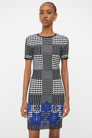 Alexander McQueen Black White & Blue Short Sleeve Dress