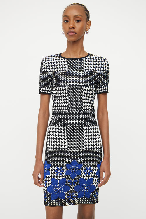 Alexander McQueen Black White & Blue Short Sleeve Dress