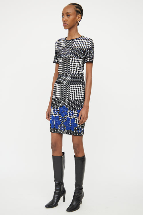 Alexander McQueen Black White & Blue Short Sleeve Dress