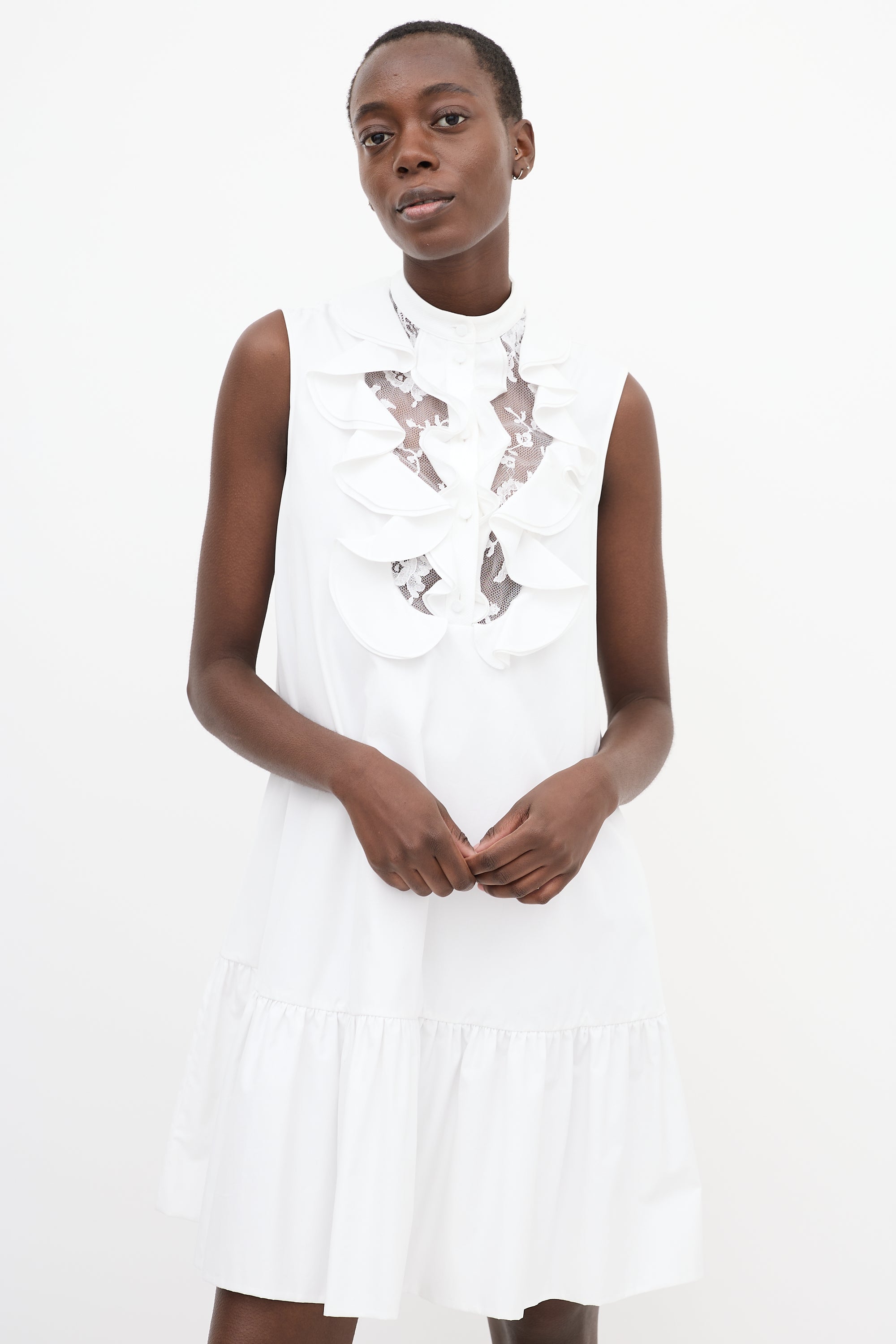 alexander mcqueen white dress McQueen // White Cotton Ruffle Frill Hem Midi Dress – VSP Consignment