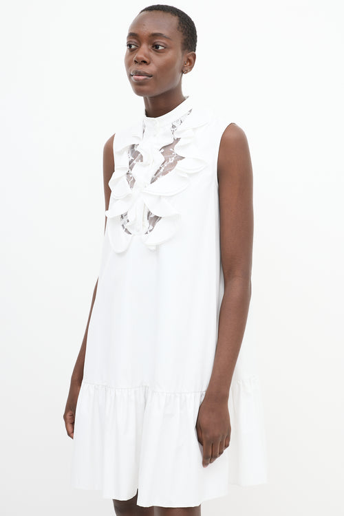 Alexander McQueen White Cotton Ruffle Frill Hem Midi Dress