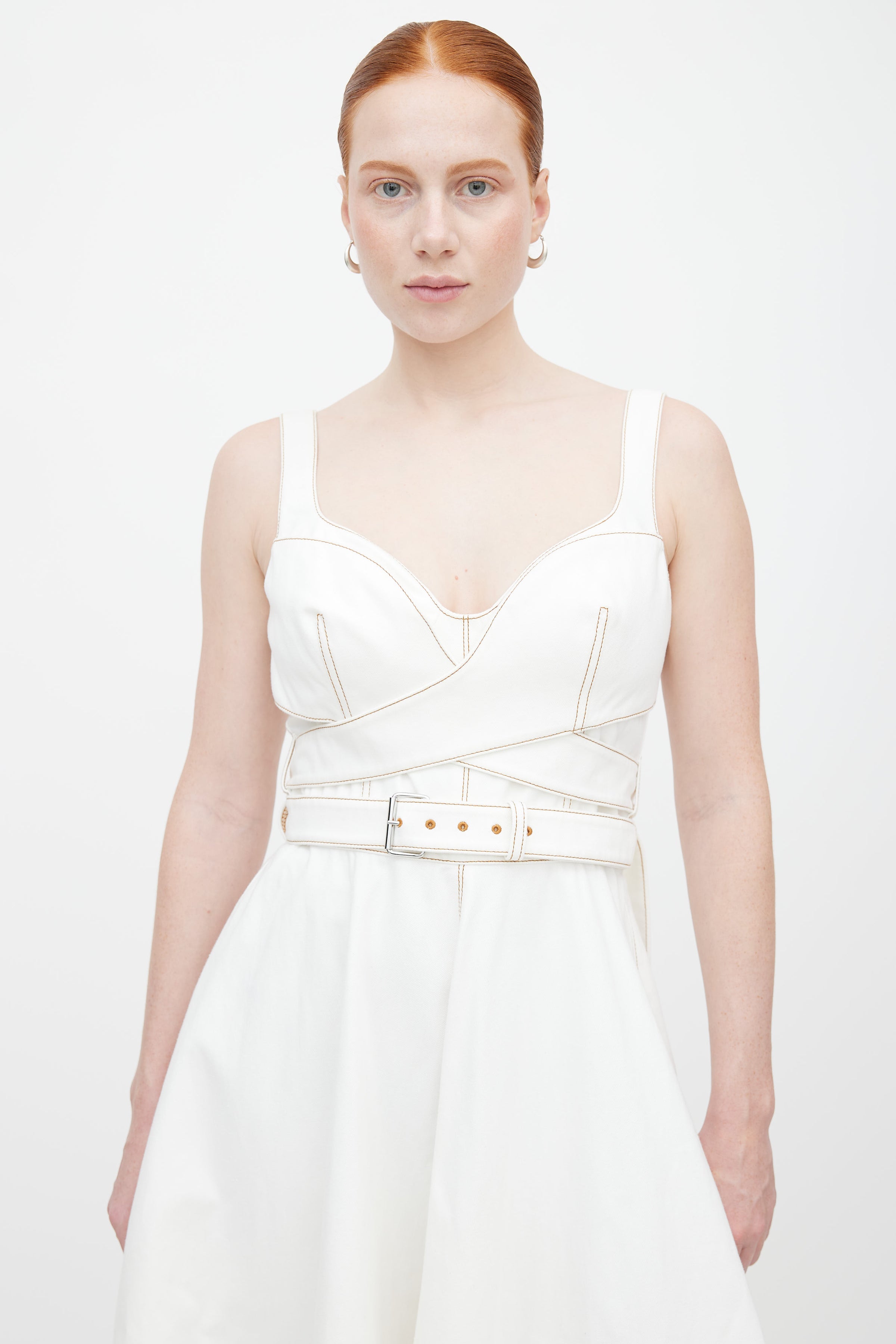 McQueen // White Denim Bustier Belted Dress VSP Consignment McQueen // White Denim Bustier Belted Dress VSP Consignment