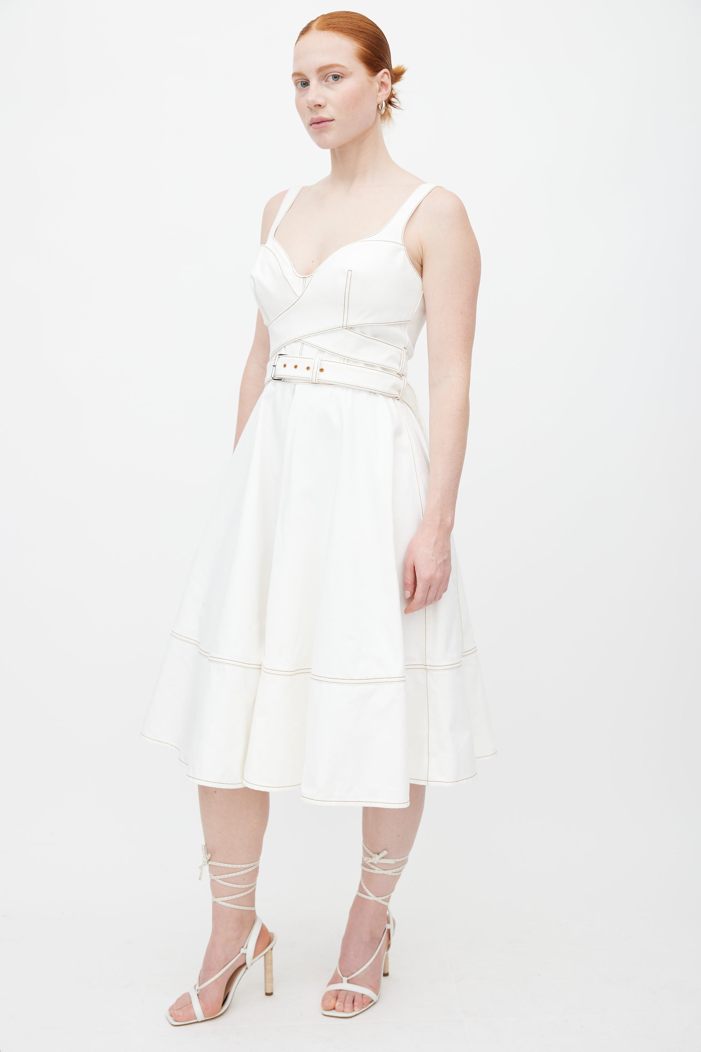 McQueen // White Denim Bustier Belted Dress VSP Consignment McQueen // White Denim Bustier Belted Dress VSP Consignment