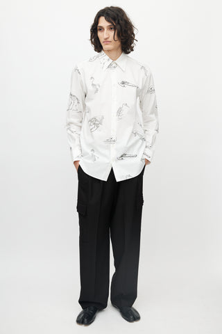Alexander McQueen White & Grey Fossil Print Button Up Shirt