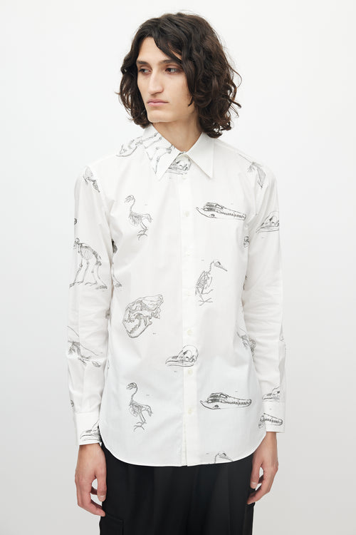 Alexander McQueen White & Grey Fossil Print Button Up Shirt
