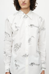 Alexander McQueen White & Grey Fossil Print Button Up Shirt