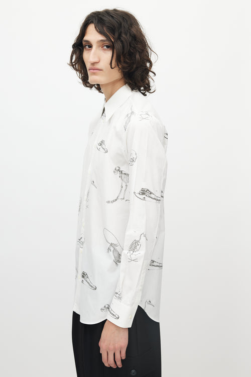 Alexander McQueen White & Grey Fossil Print Button Up Shirt