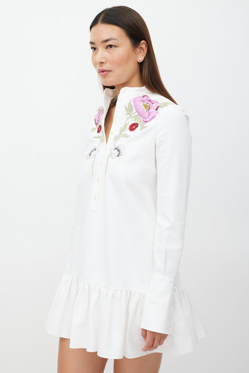 Alexander McQueen White & Multicolour Floral Embroidered Dress