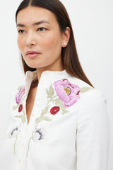 Alexander McQueen White & Multicolour Floral Embroidered Dress