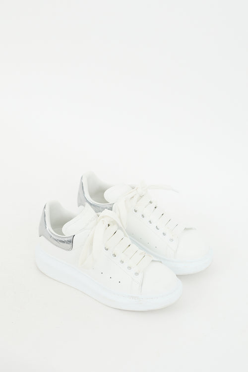 Alexander McQueen White & Silver Leather Oversized Sneaker