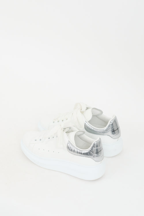 Alexander McQueen White & Silver Leather Oversized Sneaker