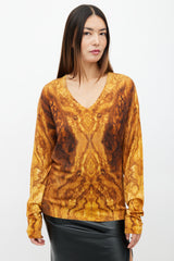Alexander McQueen Yellow & Brown Print V-Neck Sweater