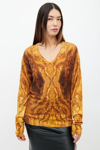 Alexander McQueen Yellow & Brown Print V-Neck Sweater