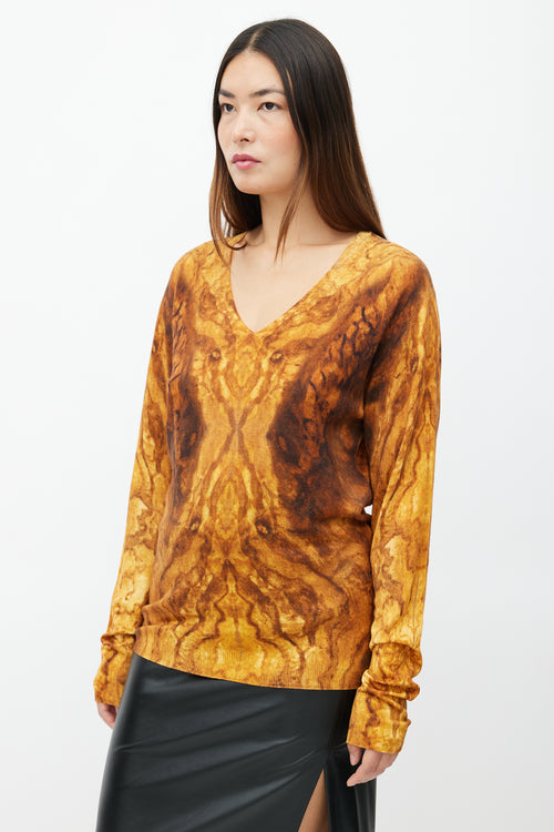 Alexander McQueen Yellow & Brown Print V-Neck Sweater