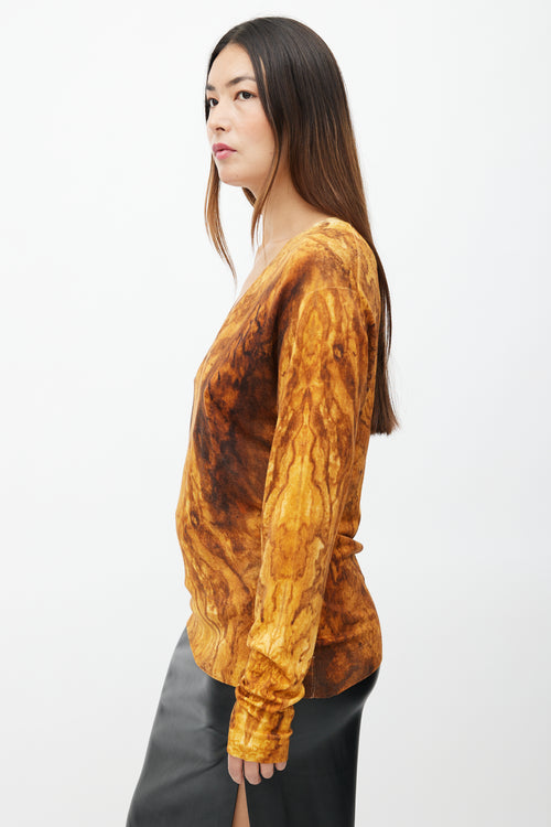 Alexander McQueen Yellow & Brown Print V-Neck Sweater