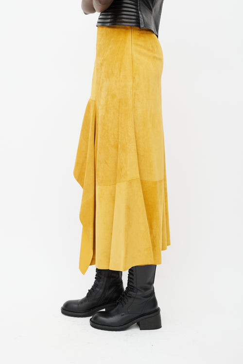 Alexander McQueen Yellow Ruffled Suede Skirt