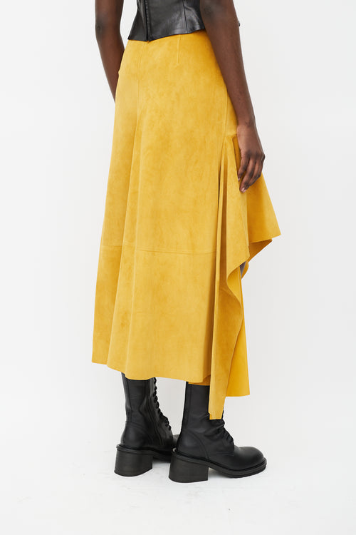 Alexander McQueen Yellow Ruffled Suede Skirt