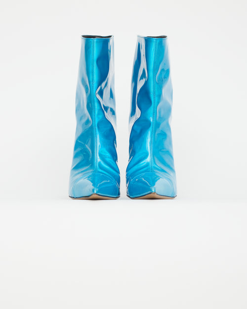 Alexander Vauthier Metallic Blue Leather Pointed Toe Boot