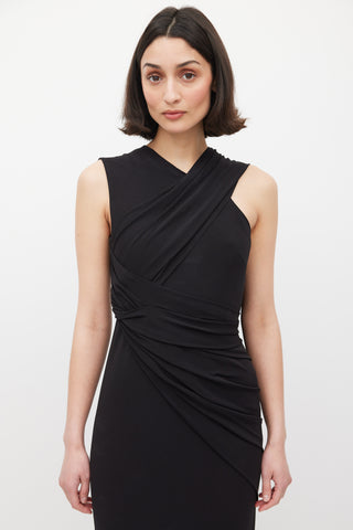 Alexander Wang Black Asymmetrical Draped Cutout Back Dress