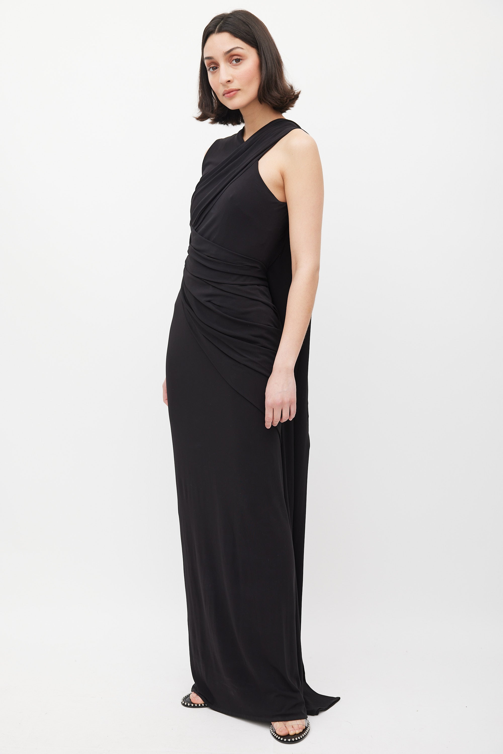Alexander Wang // Black Asymmetrical Draped Cutout Back Dress VSP Consignment Alexander Wang // Black Asymmetrical Draped Cutout Back Dress VSP Consignment