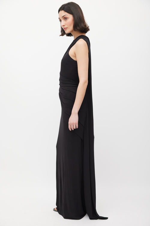 Alexander Wang Black Asymmetrical Draped Cutout Back Dress