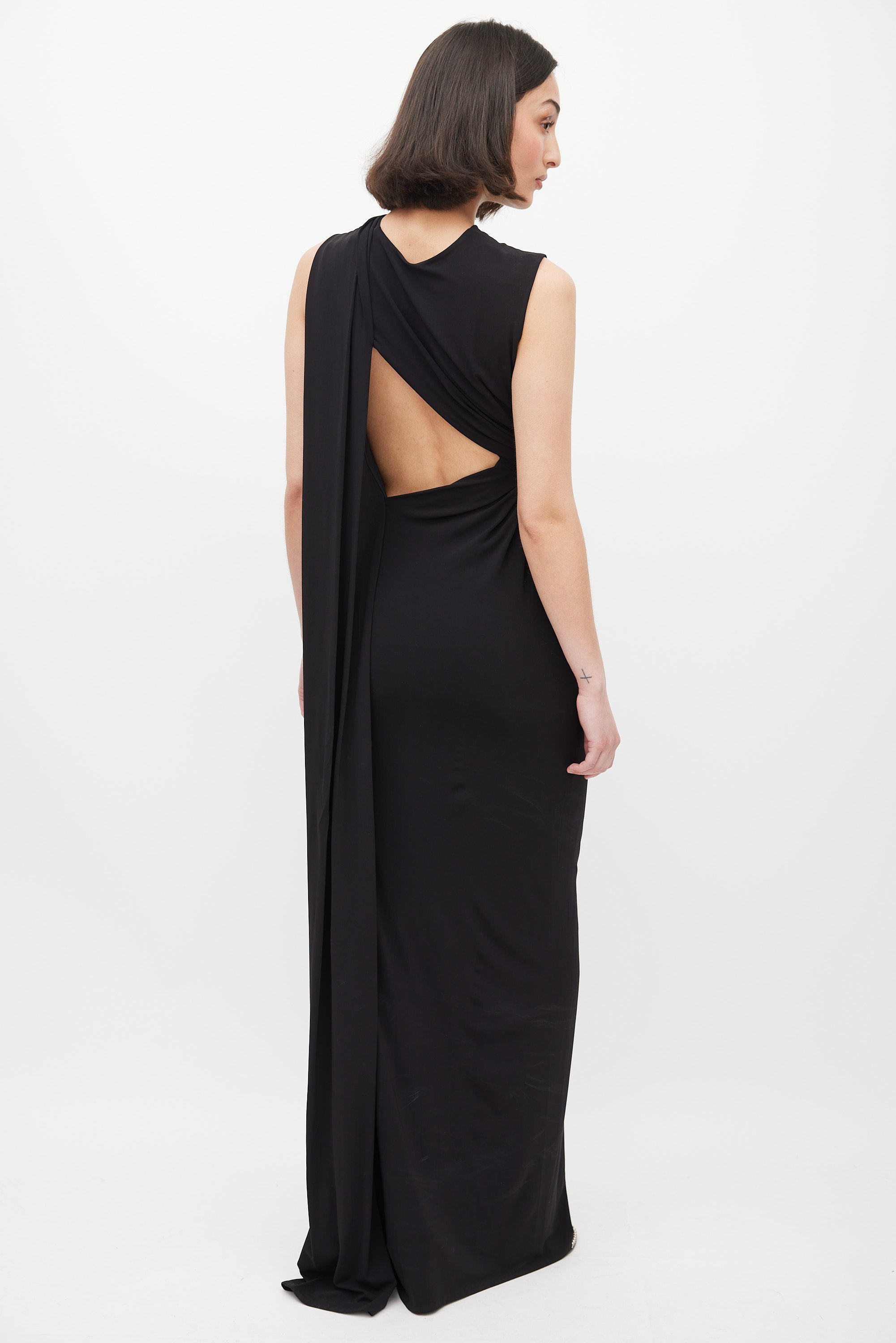 Alexander Wang // Black Asymmetrical Draped Cutout Back Dress VSP Consignment Alexander Wang // Black Asymmetrical Draped Cutout Back Dress VSP Consignment