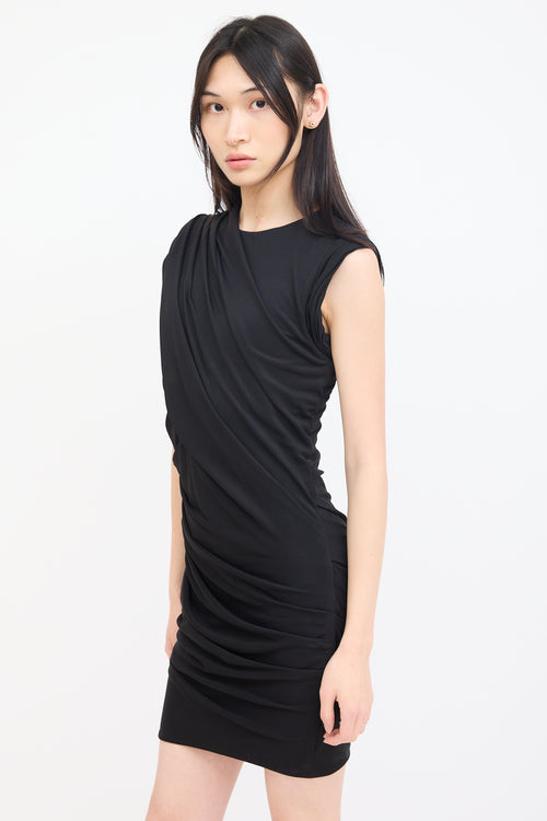 Alexander Wang Black Asymmetrical Gathered Midi Dress