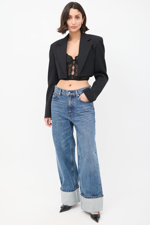 Alexander Wang Black Wool Logo Cropped Blazer