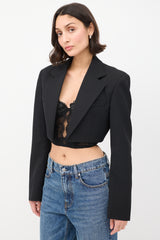 Alexander Wang Black Wool Logo Cropped Blazer