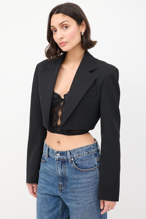 Alexander Wang Black Wool Logo Cropped Blazer